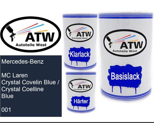 Mercedes-Benz, MC Laren Crystal Covelin Blue / Crystal Coelline Blue, 001: 500ml Lackdose + 500ml Klarlack + 250ml Härter - Set, von ATW Autoteile West.